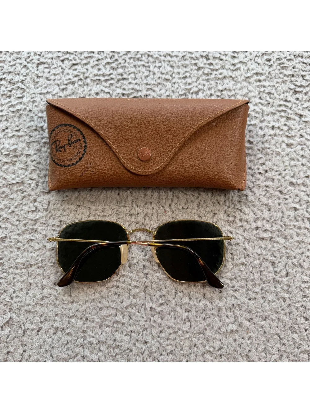 Ray-Ban RB3548N Hexagonal Flat Lens Gold G-15 Green Sunglasses 54-21 Italy
